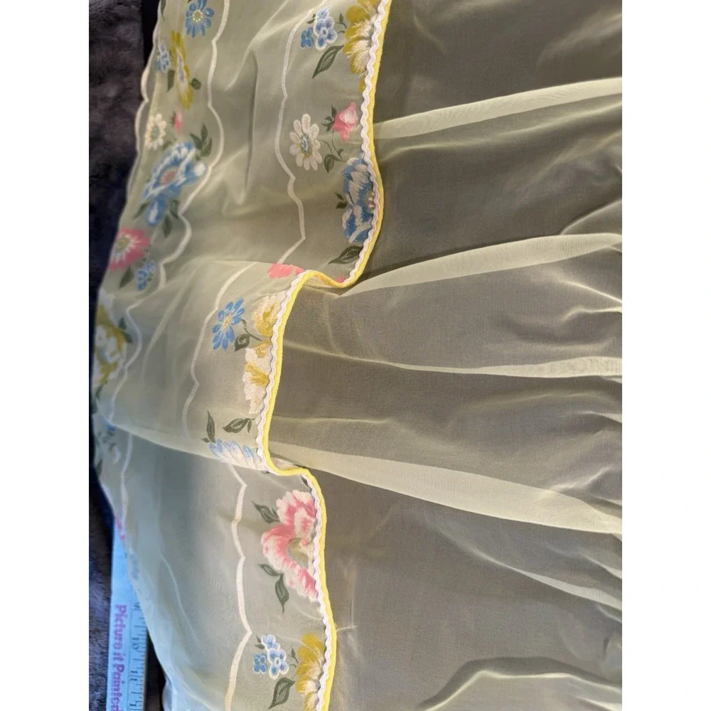 Vintage 50s Half‎ Apron Sheer Yellow Floral Embossed Organza Retro MCM 3 Pockets